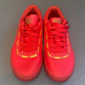 Classic, authentic, all red and gold kids pumas